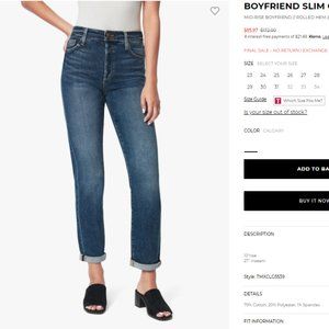 Joe's Boyfriend Slim Fit Jeans Size 28